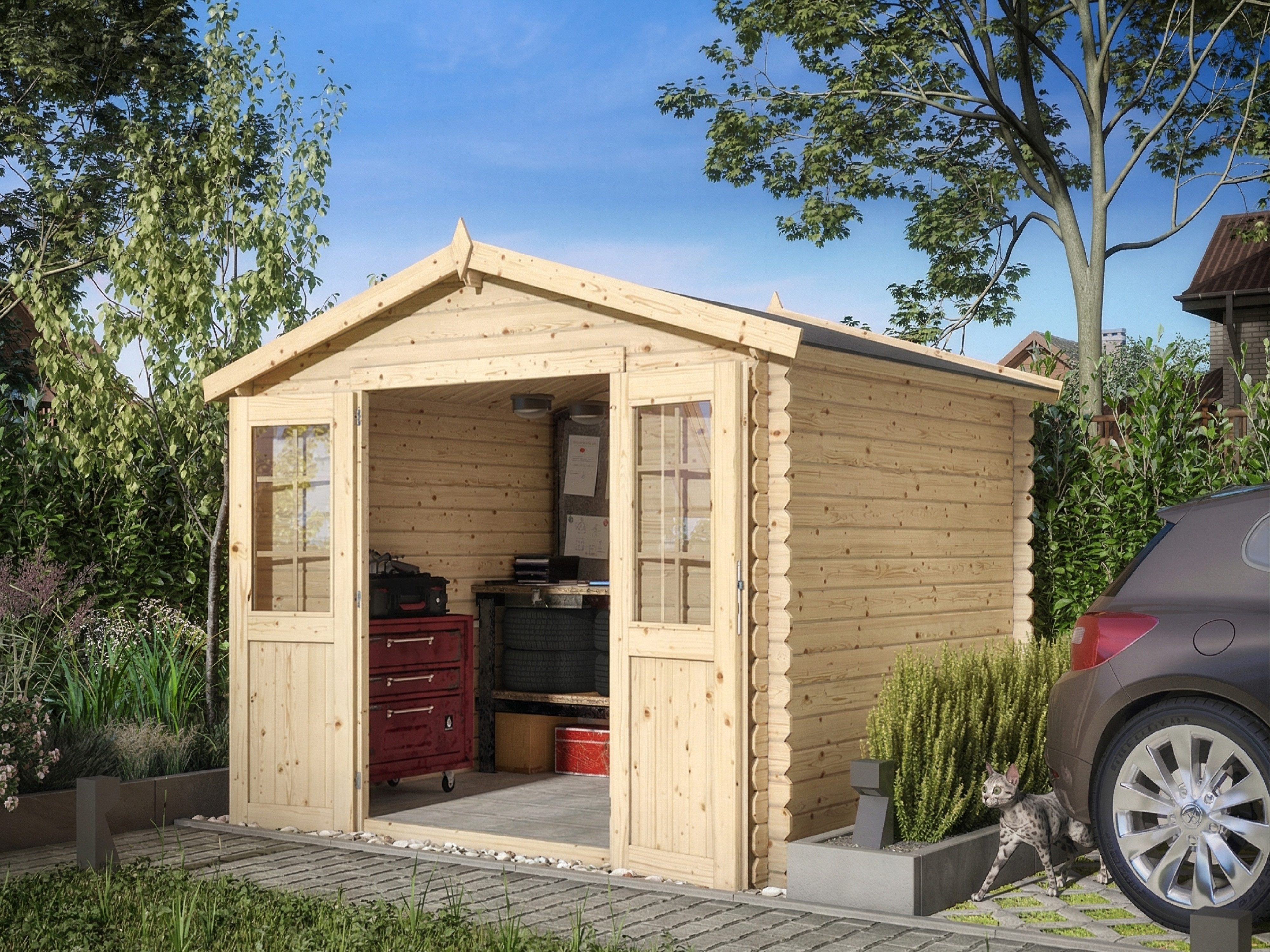 Woodtex Gartenhaus WOODTEX Gartenhaus CA2874 28 mm, BxT: 310x248 cm, Geräteschuppen aus Holz mit Fußboden & Satteldach, wetterfest