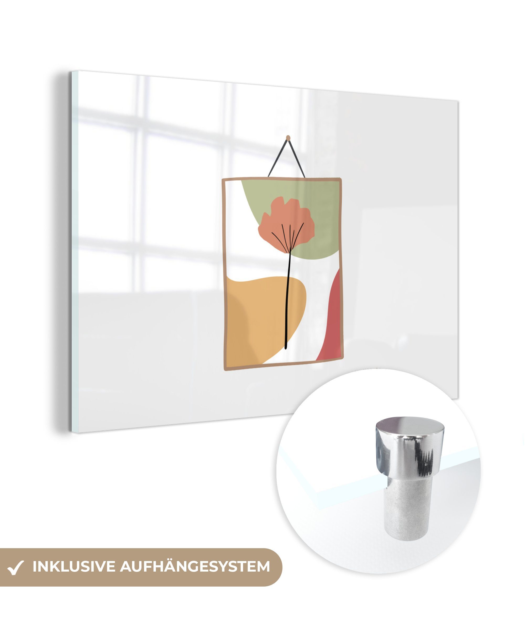 MuchoWow Acrylglasbild Blatt - Rahmen - Pastell, (1 St), Acrylglasbilder Wohnzimmer & Schlafzimmer