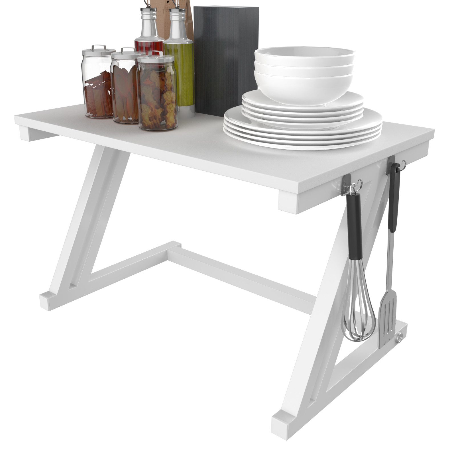 JEOBEST Regalelement Mikrowellenregal Organizer Küche, Mikrowellen Ständer Gewürzregale, 57x38x38cm, bis 30kg, Ohne Haken