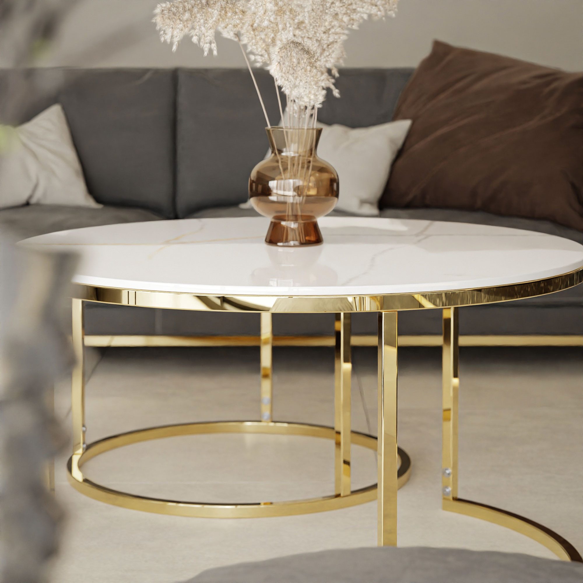 Lookway Couchtisch SELAVI 2er Tisch-Set mit Metallgestell (2er Set), Durchmesser: ⌀80 cm und ⌀60 cm