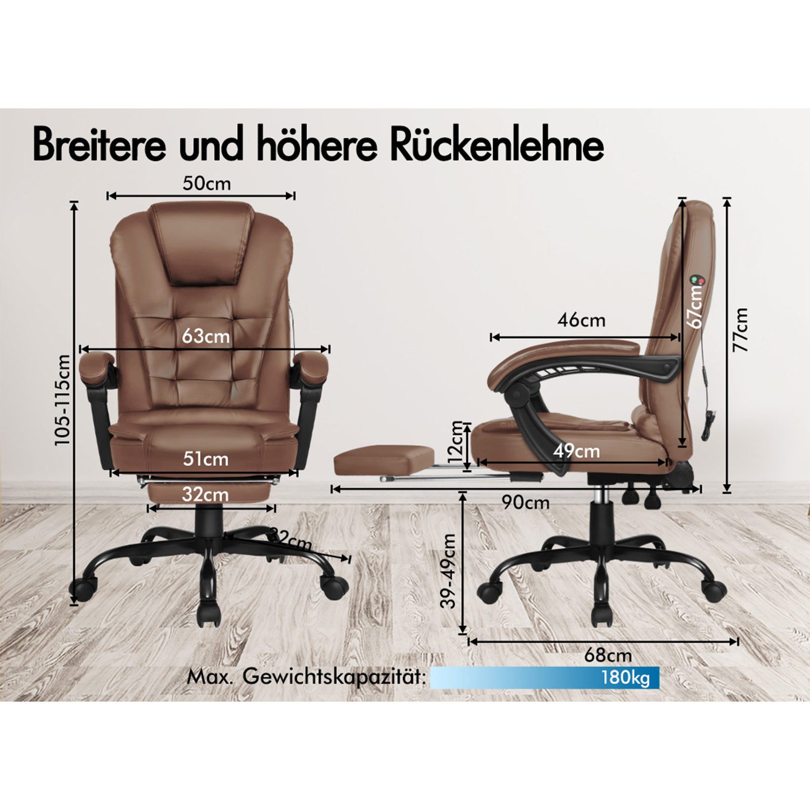 ALFORDSON Bürostuhl mit Massagefunktion, Fußstütze und 150°-Neigung mit SGS günstig online kaufen