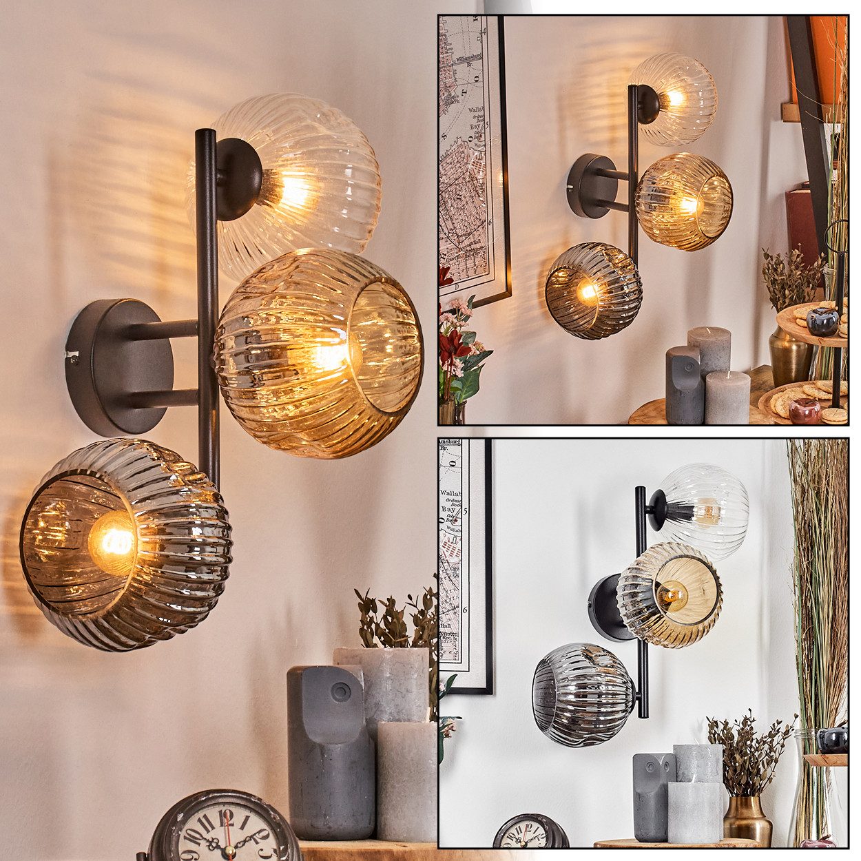 hofstein Wandleuchte Wandlampe aus Metall/Riffelglas in günstig online kaufen