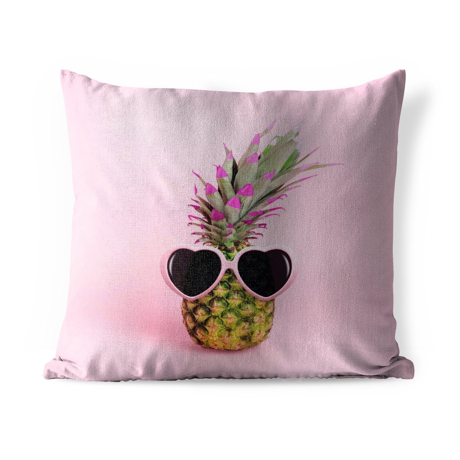 MuchoWow Dekokissen Eine Ananas vor einem rosa Hintergrund mit Sonnenbrille, Kissenbezüge, Kissenhülle, Dekokissen, Dekokissenbezug, Outdoor