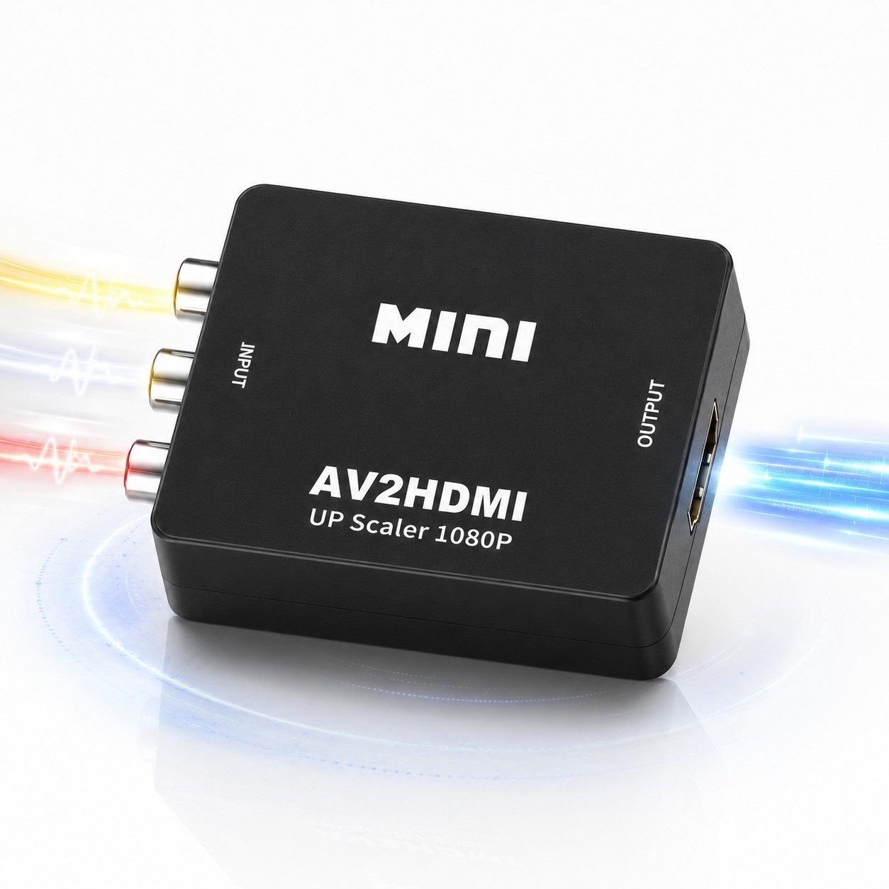 Fyrove AV-zu-HDMI-Adapter, RCA auf HDMI Konverter 1080P, Plug & Play Adapter RCA (CVBS) Eingang, HDMI Ausgang, Micro-USB Stromanschluss zu 3 RCA-Eingänge, HDMI-Ausgang, Micro-USB-Stromanschluss, Abspielen 720p/1080p@60Hz Composite CVBS Video-Audio-Konverter