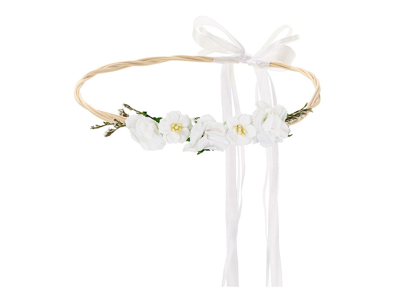 partydeco Диадема, Blumenkranz für die Haare mit Kunstblumen Durchmesser 18cm weiß
