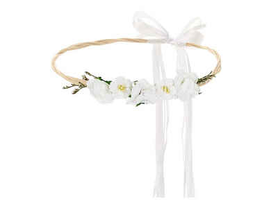 partydeco Diadem, Blumenkranz für die Haare mit Kunstblumen Durchmesser 18cm weiß