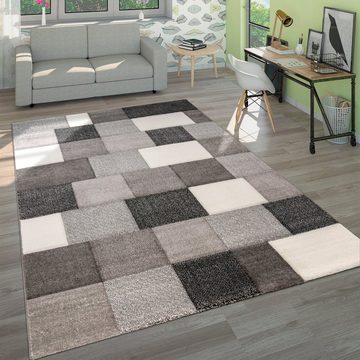 Teppich Brilliance 656, Paco Home, rechteckig, Höhe: 17 mm, Kurzflor, modernes Karo Design, handgefertigter Konturenschnitt