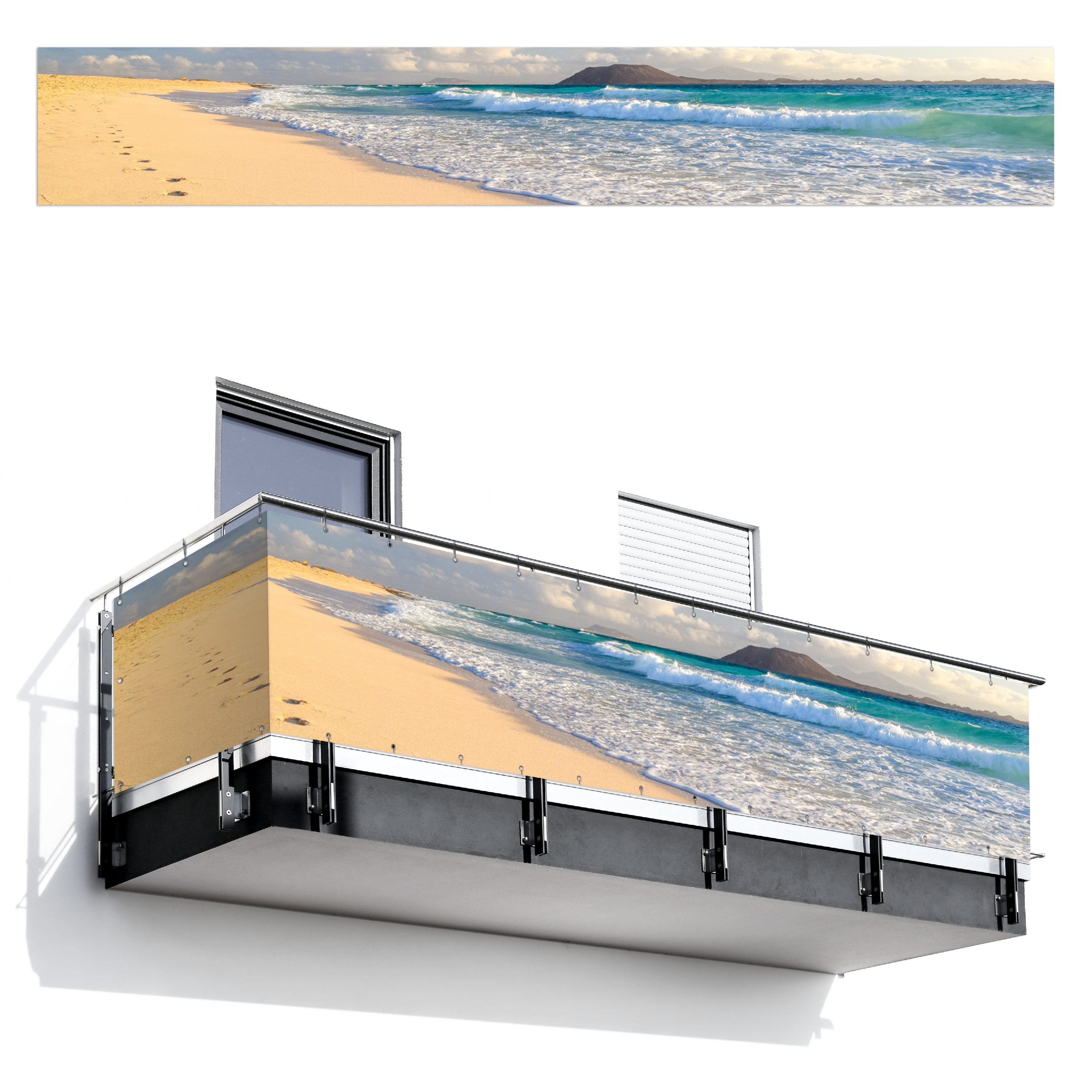 MuchoWow Balkonsichtschutz Strand - Meer - Berge (1-St) Balkon Sichtschutz 75 cm hoch, Terrasse Sonneschutz, 500x75 cm