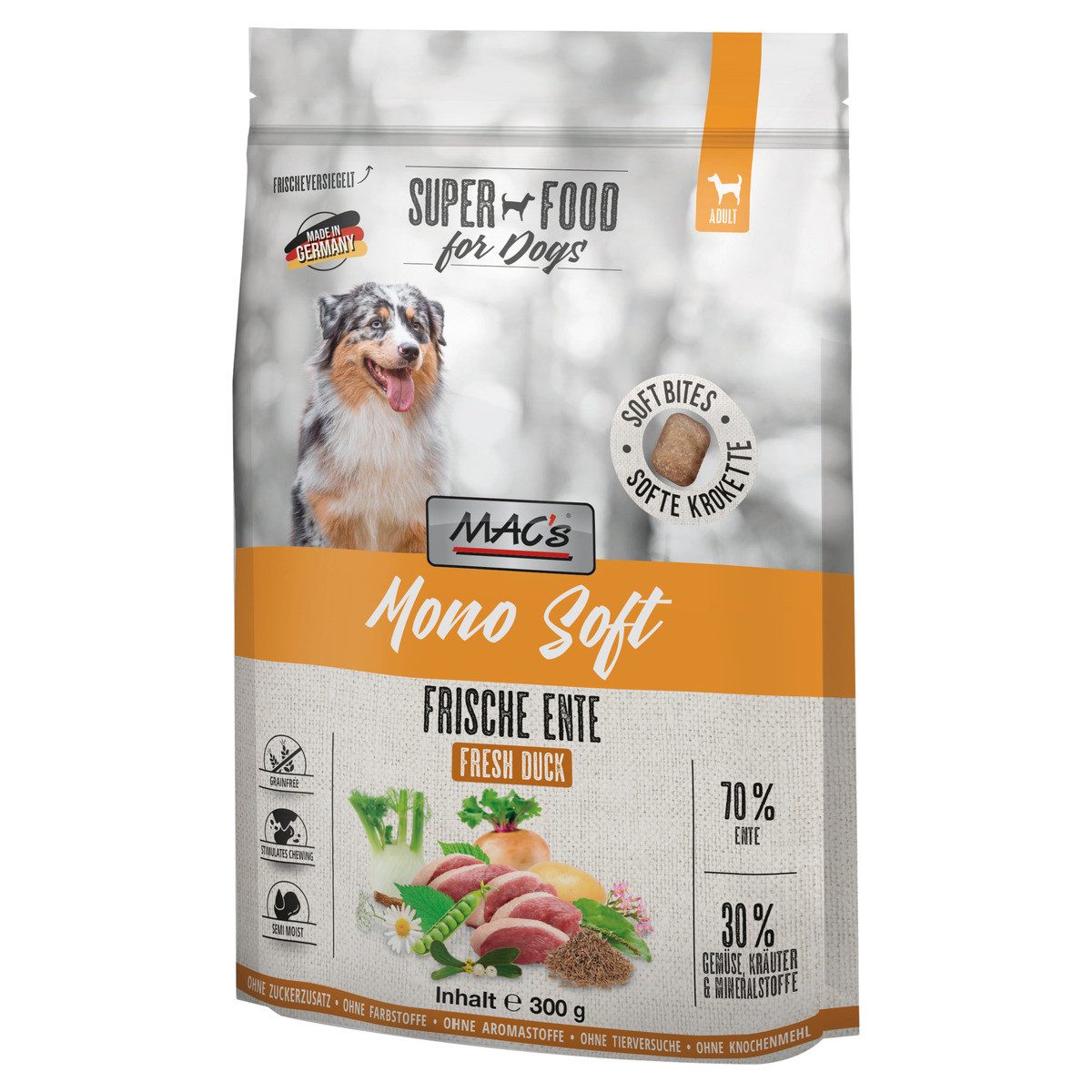 MAC'S Mono Soft Frische Ente 300 g, Trockenfutter für: Hund von MAC'S