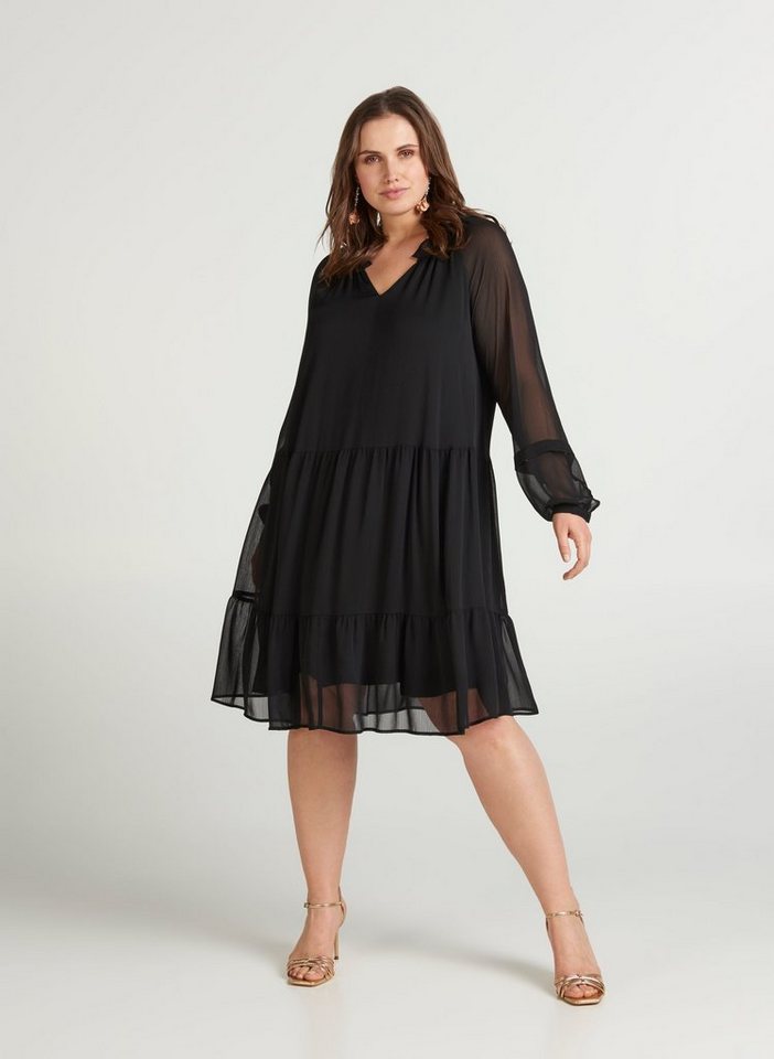 Festtagsmode - Zizzi Abendkleid Große Größen Damen Kleid mit langen Ärmeln und V Ausschnitt ›  - Onlineshop OTTO
