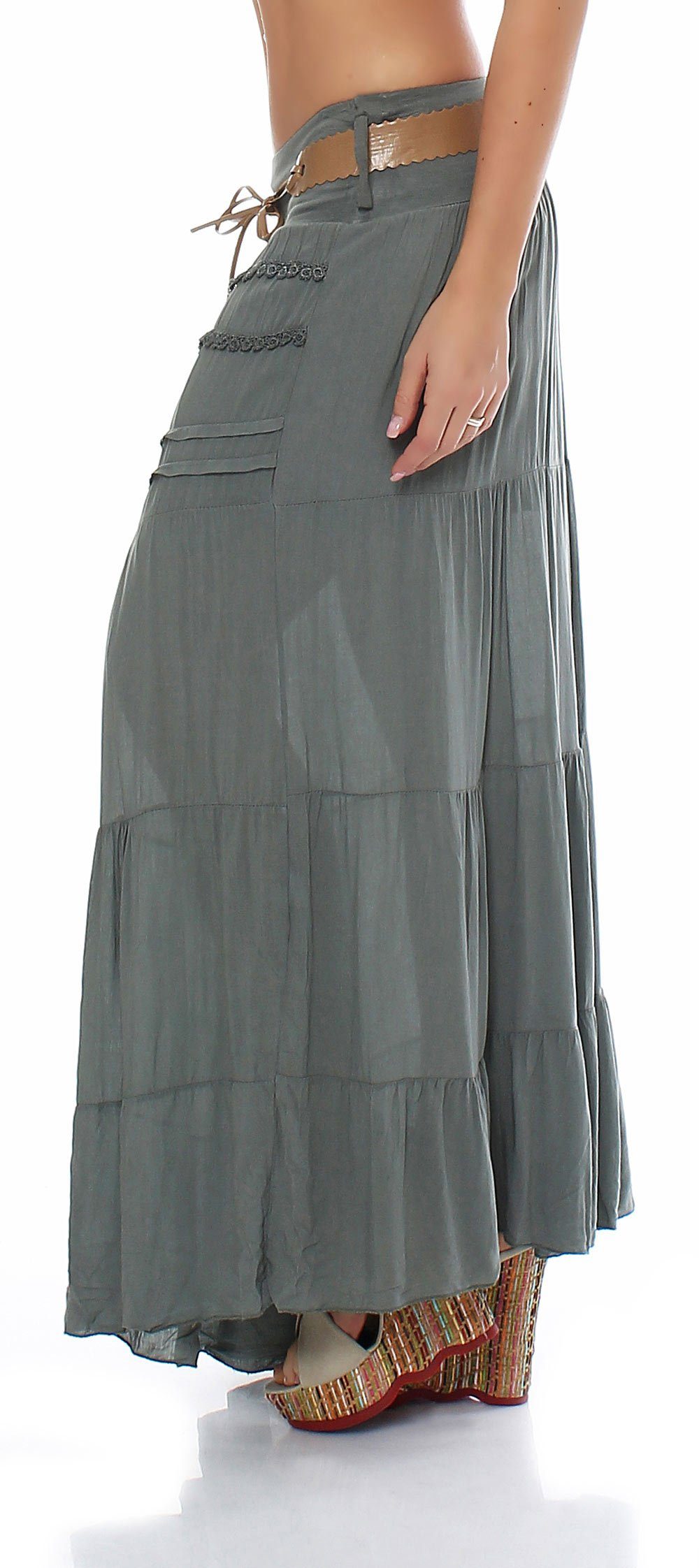malito more than fashion Sommerrock malito Damen Maxi Rock mit Strickmuster, langer Rock mit Gürtel, luftiger Maxirock