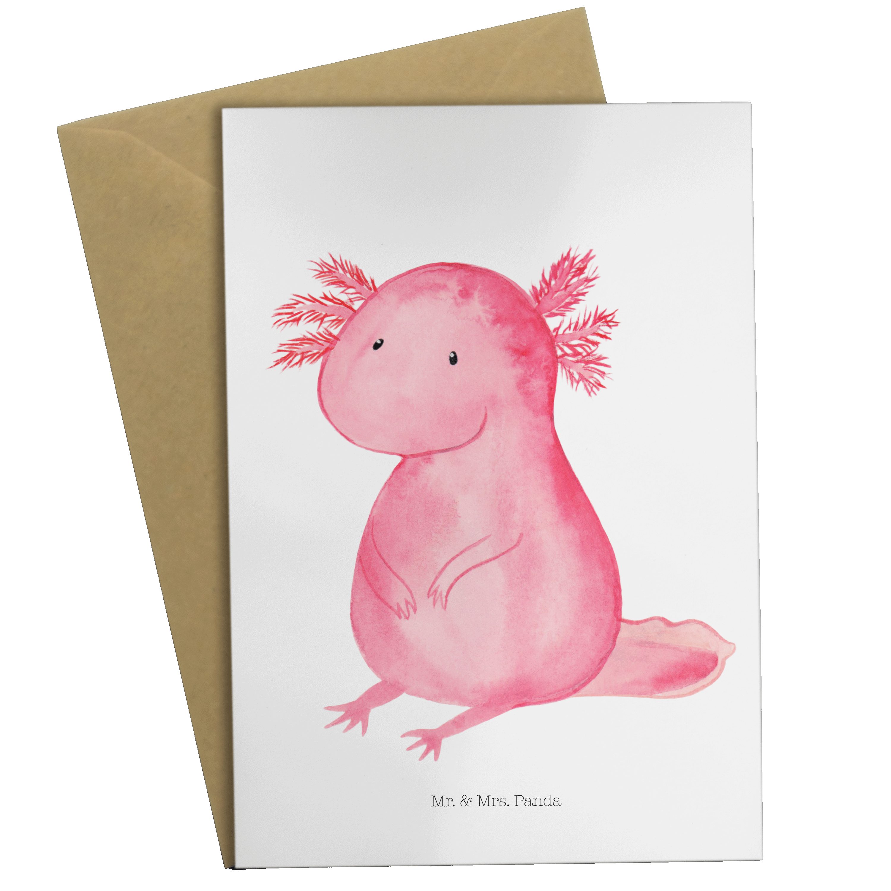 Glü Mr. & Grußkarte - Geschenk, Axolotl - Lebensweisheit, Weiß Hochzeitskarte, Karte, Mrs. Panda