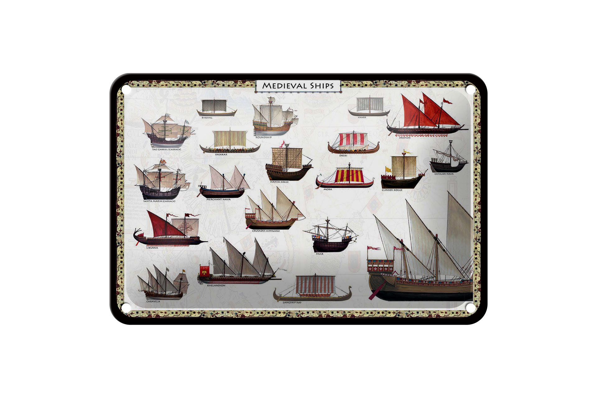 Femer GmbH Metallschild Hinweis 12x18 cm Medieval Ships verschiedene Schiffe, (1 St), gewölbte Oberfläche, abgerundete Ecken, umgeschlagene Kanten