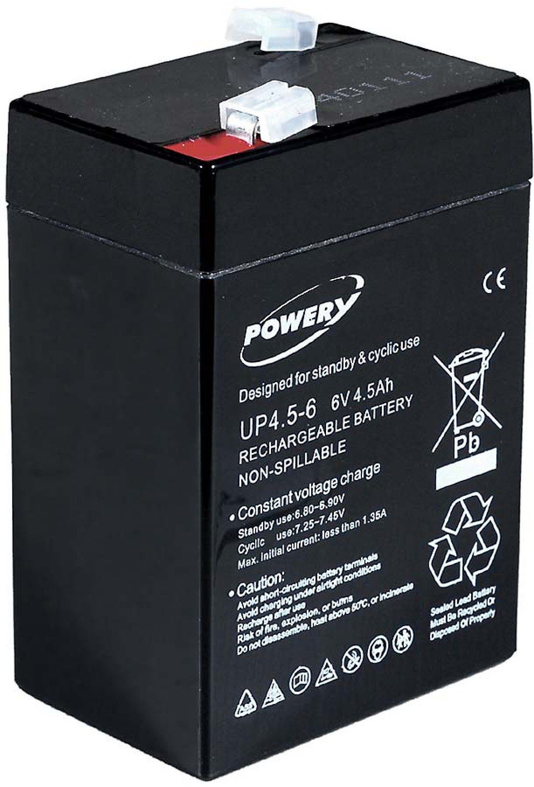 Powery Powery Blei-Gel Akku 6V 4,5Ah ersetzt Panasonic LC-R064R5P Bleiakkus 4500 mAh (6 V)