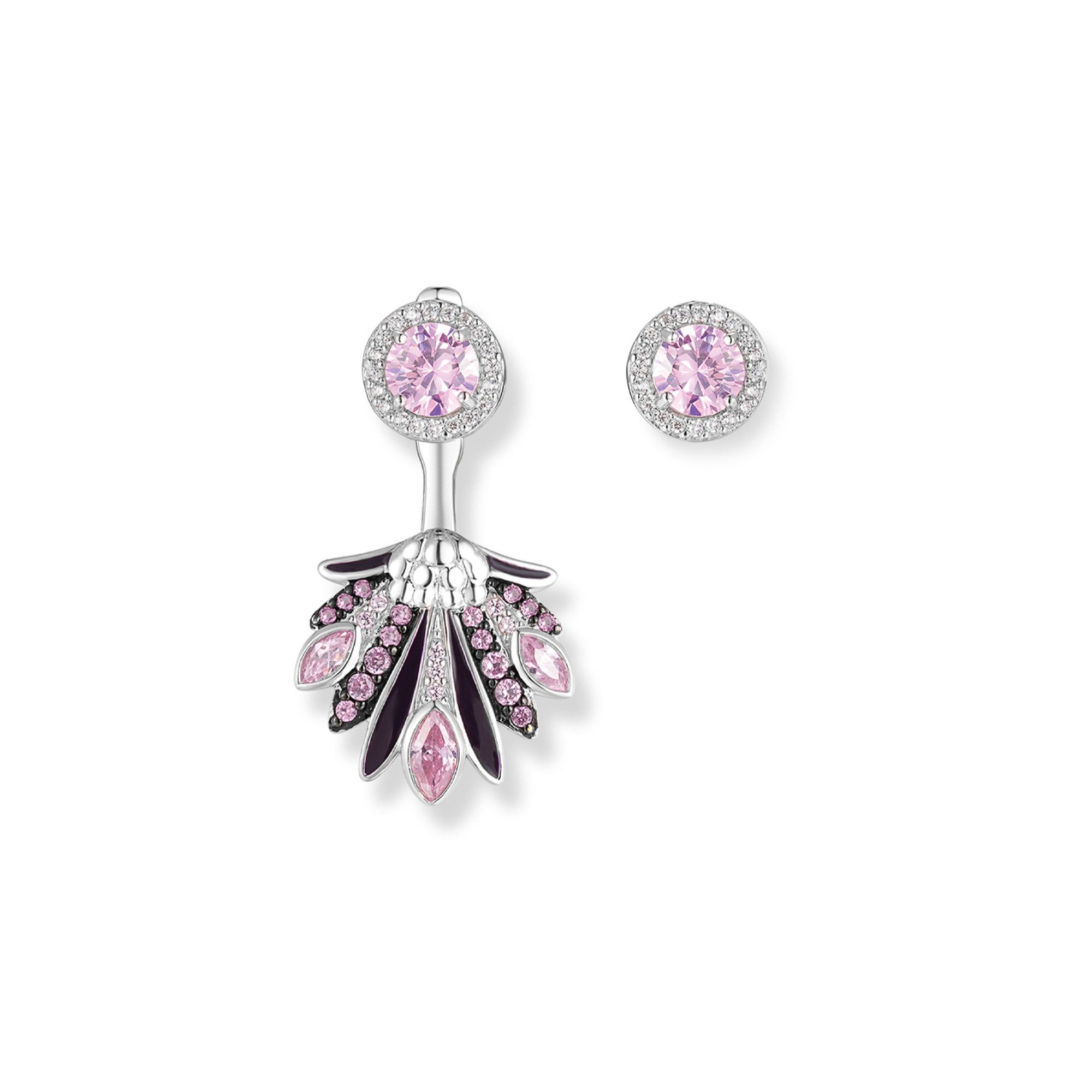 Seinerzeit FLORA & FAUNA Paar Ohrstecker Fabio Flamingo Ear Jacket, Material: 925 Sterling Silber, rhodiniert, geschwärzt mit Emaille