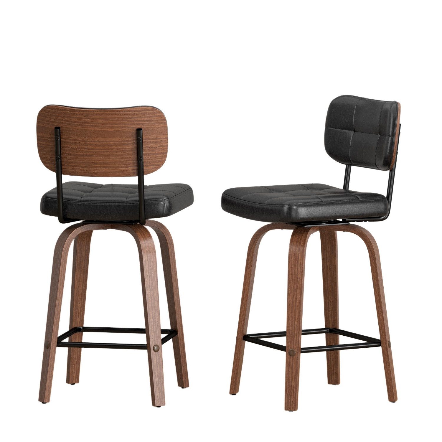 ANYSUN Barhocker 2er Set Barstühle mit Rückenlehne,360° Drehbare Hocker mit Fußstütze (Barhocker Curve,mit gebogener Holz-Sichel-Rückenlehne & Metallrahmen), für Kücheninseln oder Frühstückstheken,max. 140 kg