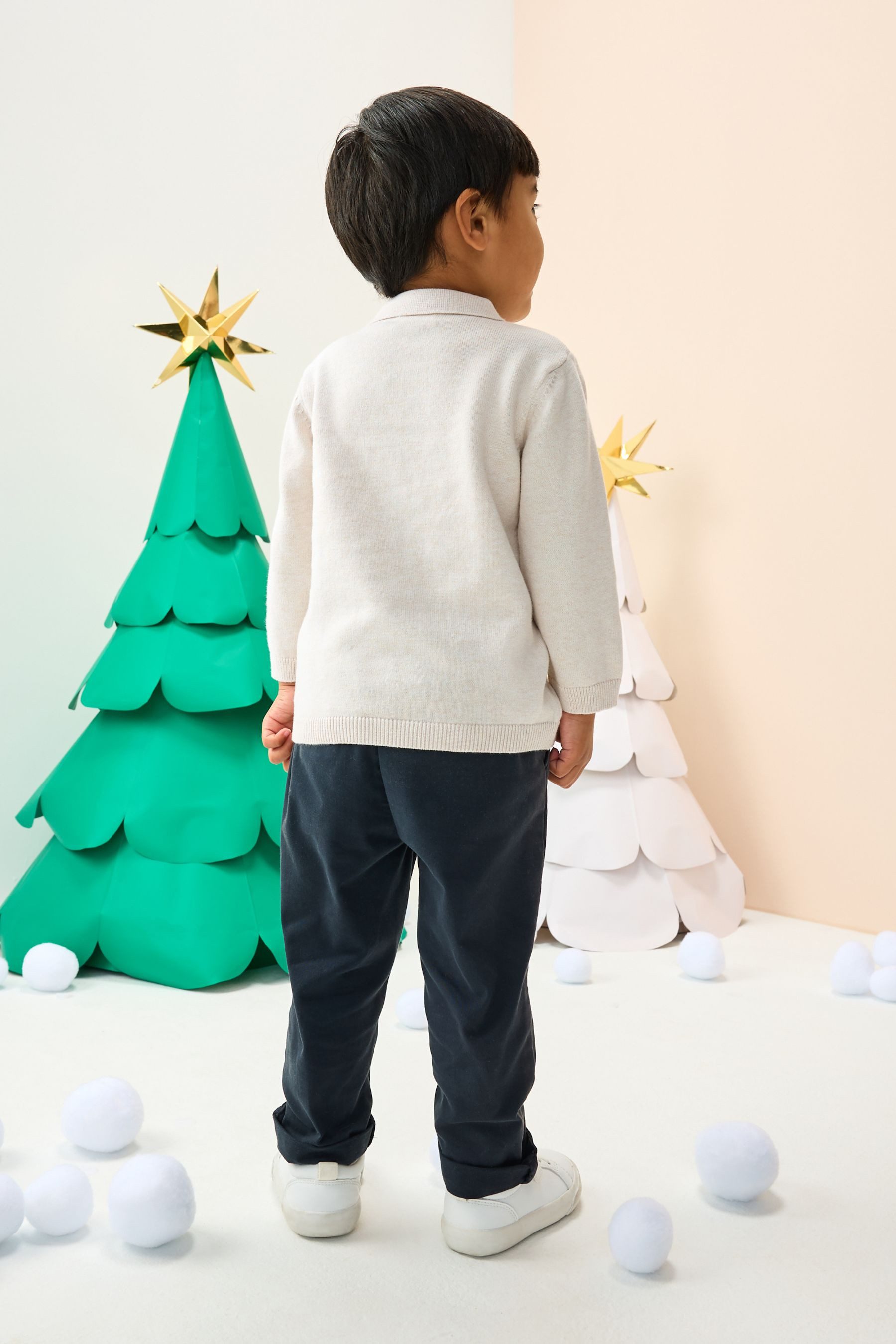 Next Polokragenpullover Strick-Poloshirt mit Weihnachtsstickerei (1-tlg)