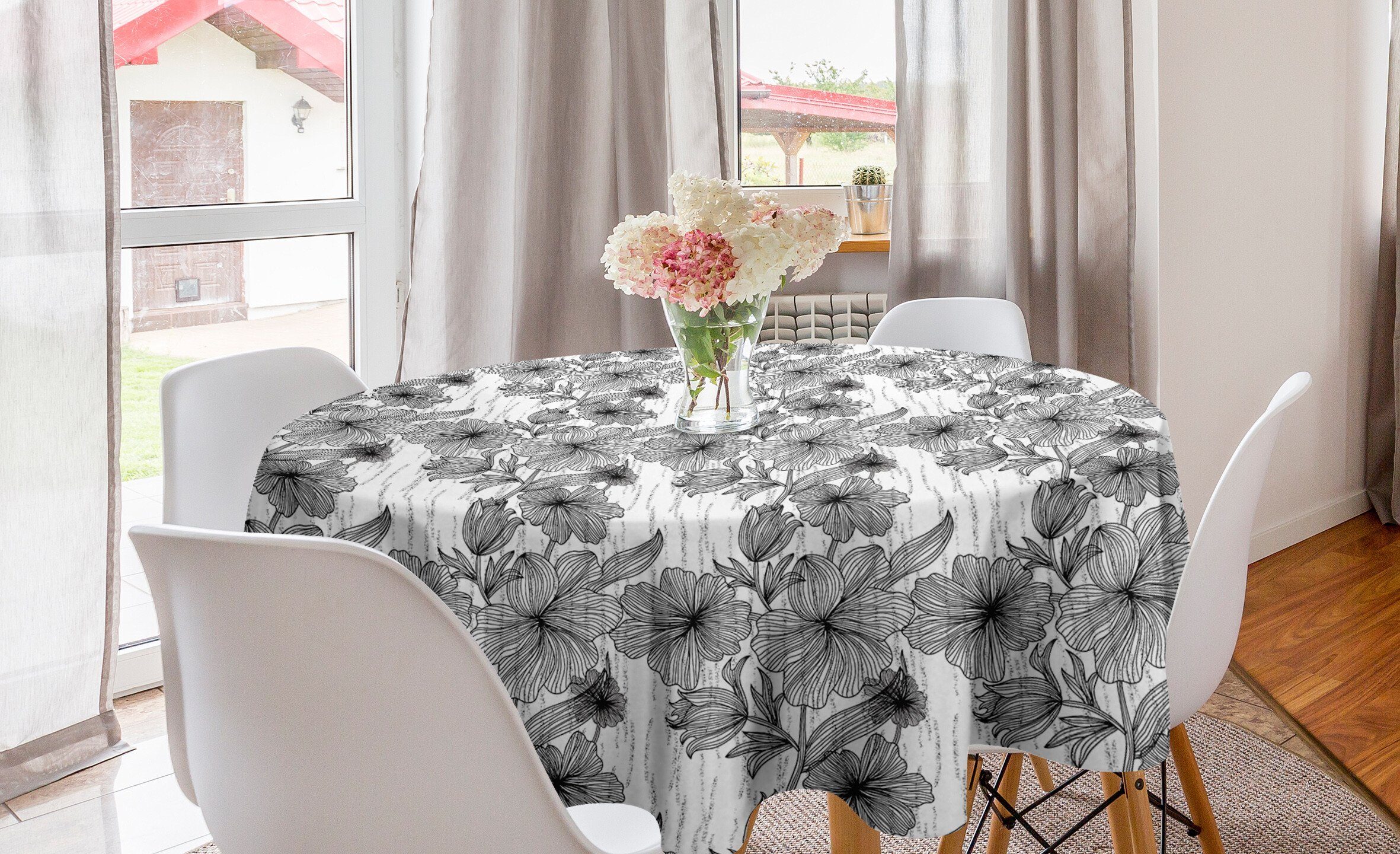 Blumen Abakuhaus Tischdecke Handgezeichnete Abdeckung Tischdecke Art Dekoration, Kreis Küche Esszimmer Design Linie für