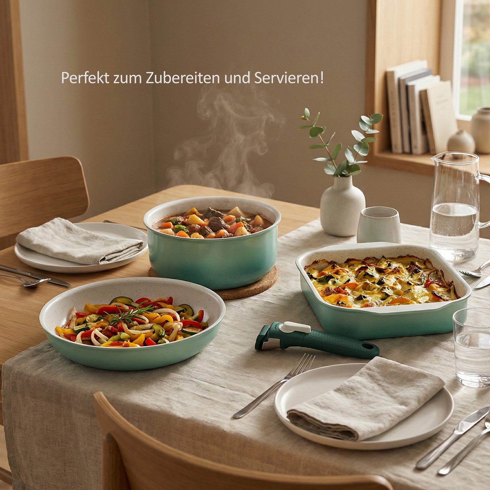 Genius Pfannen-Set Cerafit Revolution Vario Kochgeschirr, (27-teiliges - Set, All-in-One Kochset für maximale Vielseitigkeit), Platzsparend stapelbar mit abnehmbaren Griffen