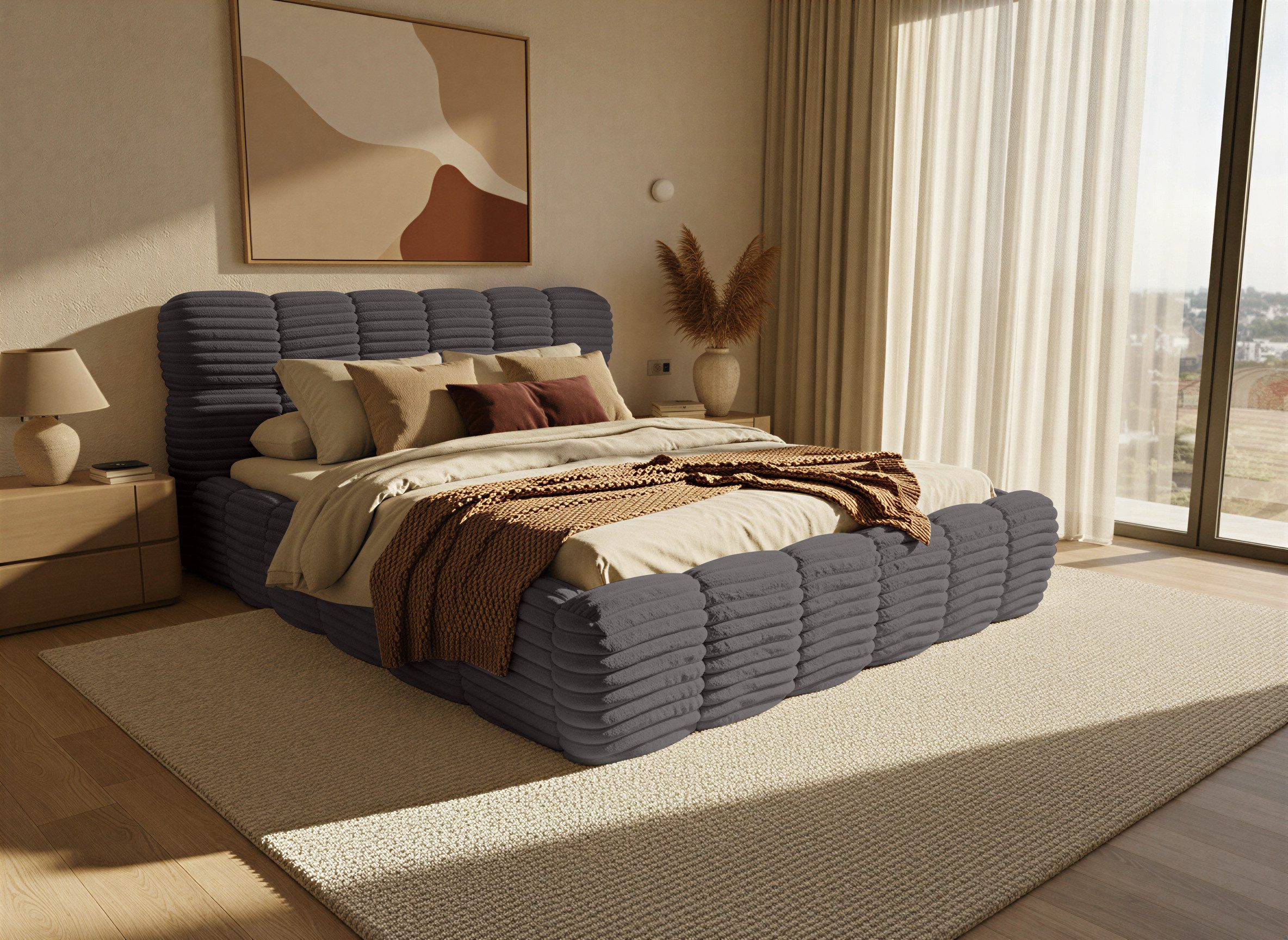 thematys Polsterbett CLOUD mit Bettkasten 140x200 160x200 180x200 200x200cm (hochwertiger Cord-Stoff in vielen Farben Grafit Grau Weiß Beige Kreme, Inklusive Lattenrost: Holzrahmen,hochwertiger Stoff), hydraulische Klappfunktion für Stauraum