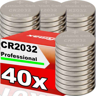 kraftmax 10er Pack CR2032 Lithium Hochleistungs- Batterie / 3V Knopfzelle Knopfzelle, (3 V)