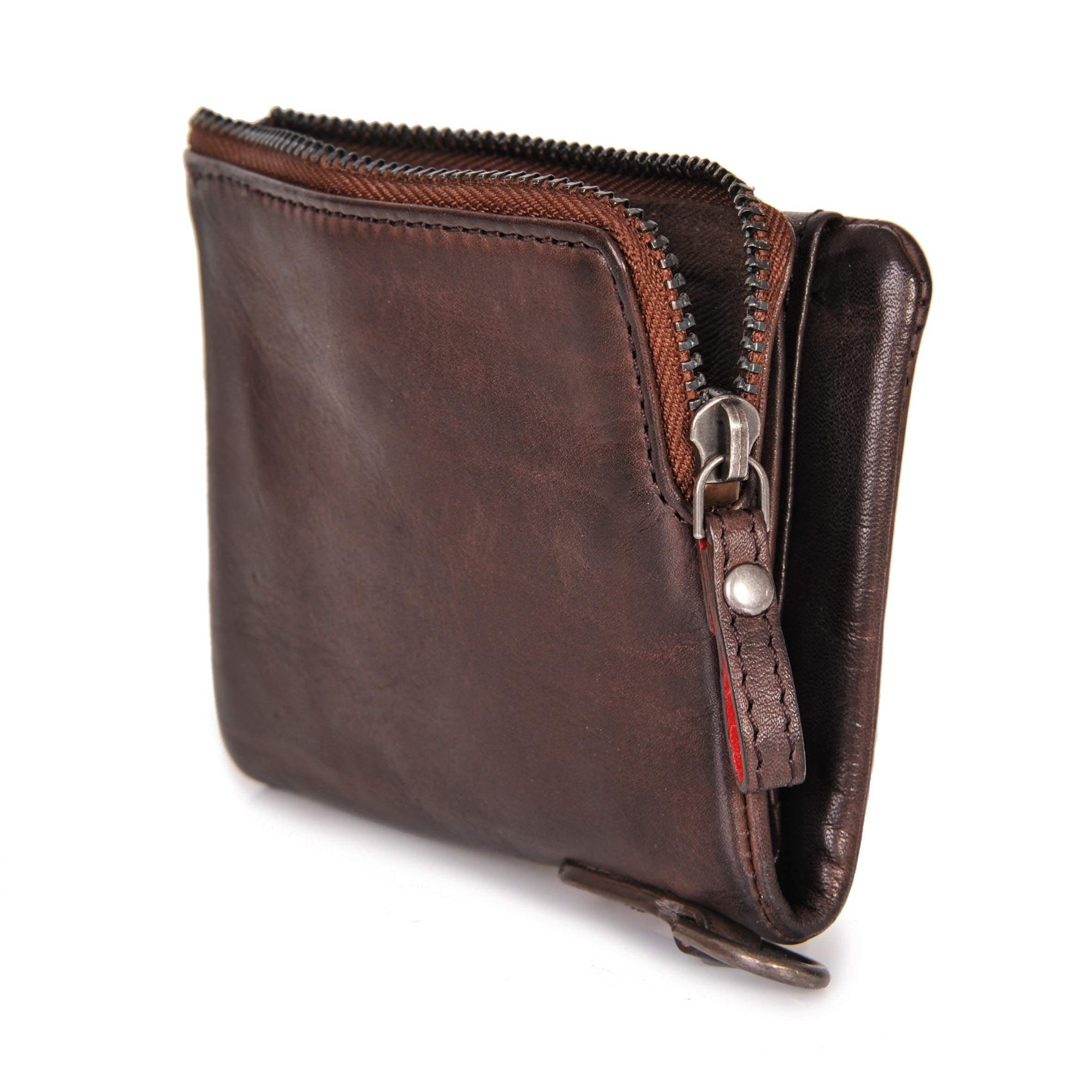 Slim-Wallet Kartenfächer Damen Geldbeutel 4 Donbolso Geldbörse RFID-Schutz, flacher, braun & kleiner Ledergeldbörse