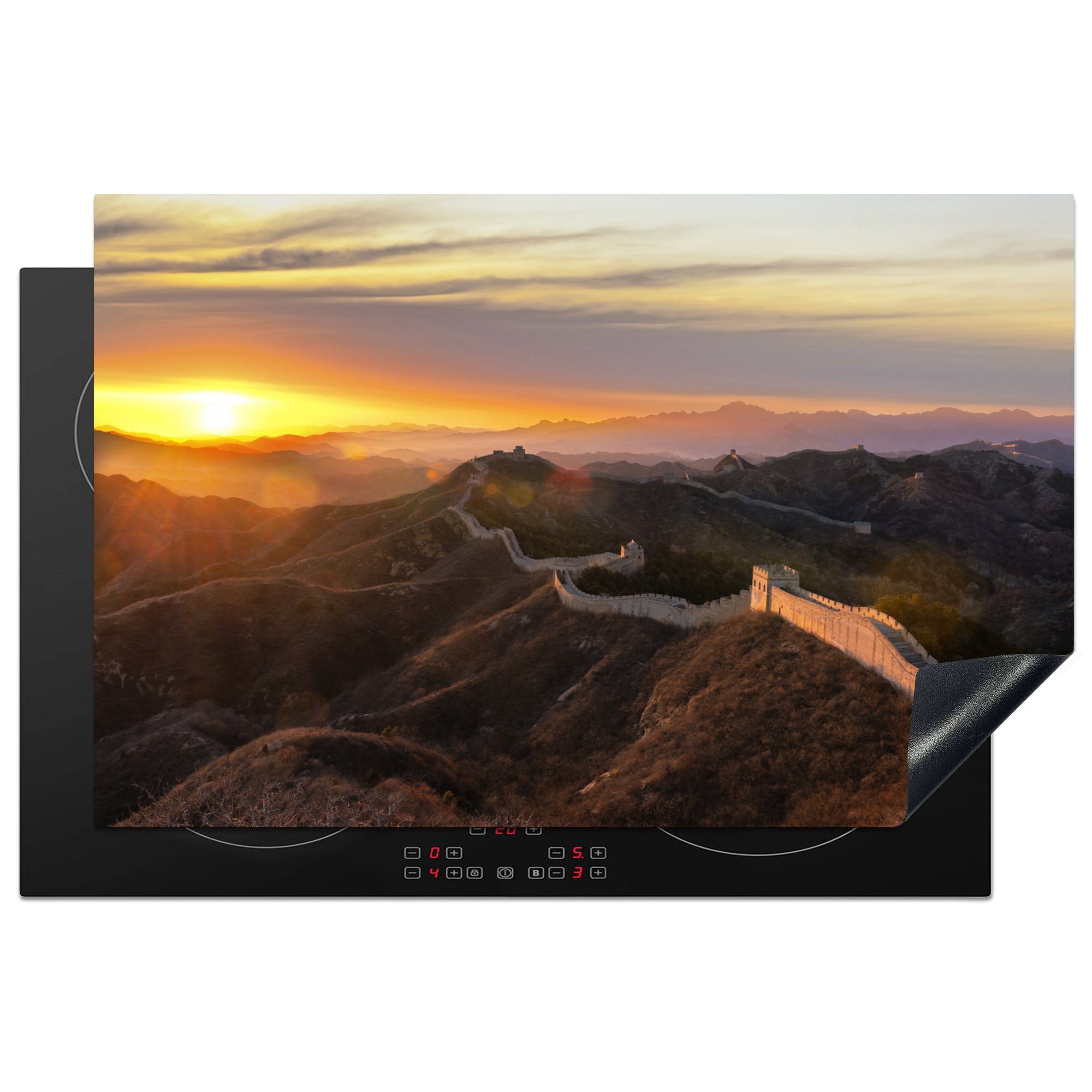 MuchoWow Herdblende-/Abdeckplatte Blick auf die Chinesische Mauer bei Sonnenuntergang, Vinyl, (1 tlg), 81x52 cm, Induktionskochfeld Schutz für die küche, Ceranfeldabdeckung