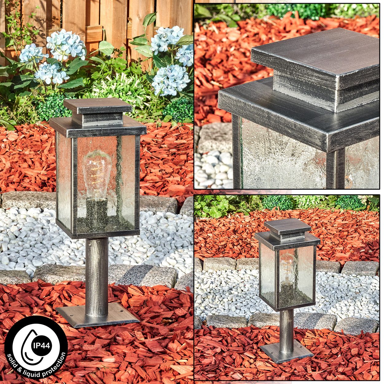 hofstein Pollerleuchte Außenwegeleuchte aus Metall/Glas in Braun/Silber/Klar/Lufblasenoptik, moderne Wegelampe im Vintage/Retro-Design, Höhe 47 cm, E27, IP44