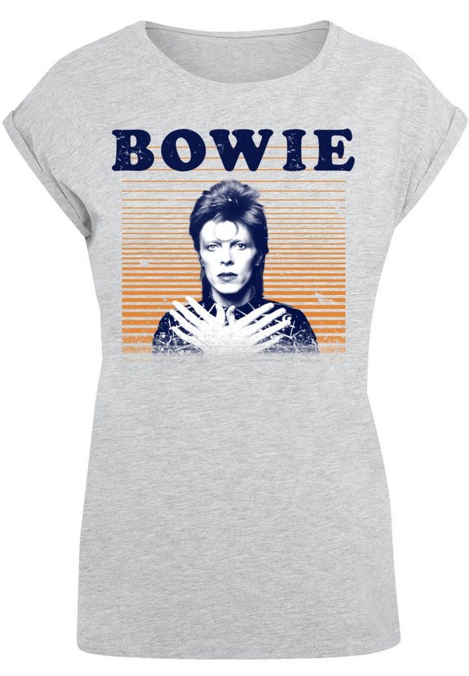 F4NT4STIC T-Shirt David Bowie Orange Stripes Print, Das Model ist 170 cm  groß und trägt Größe M