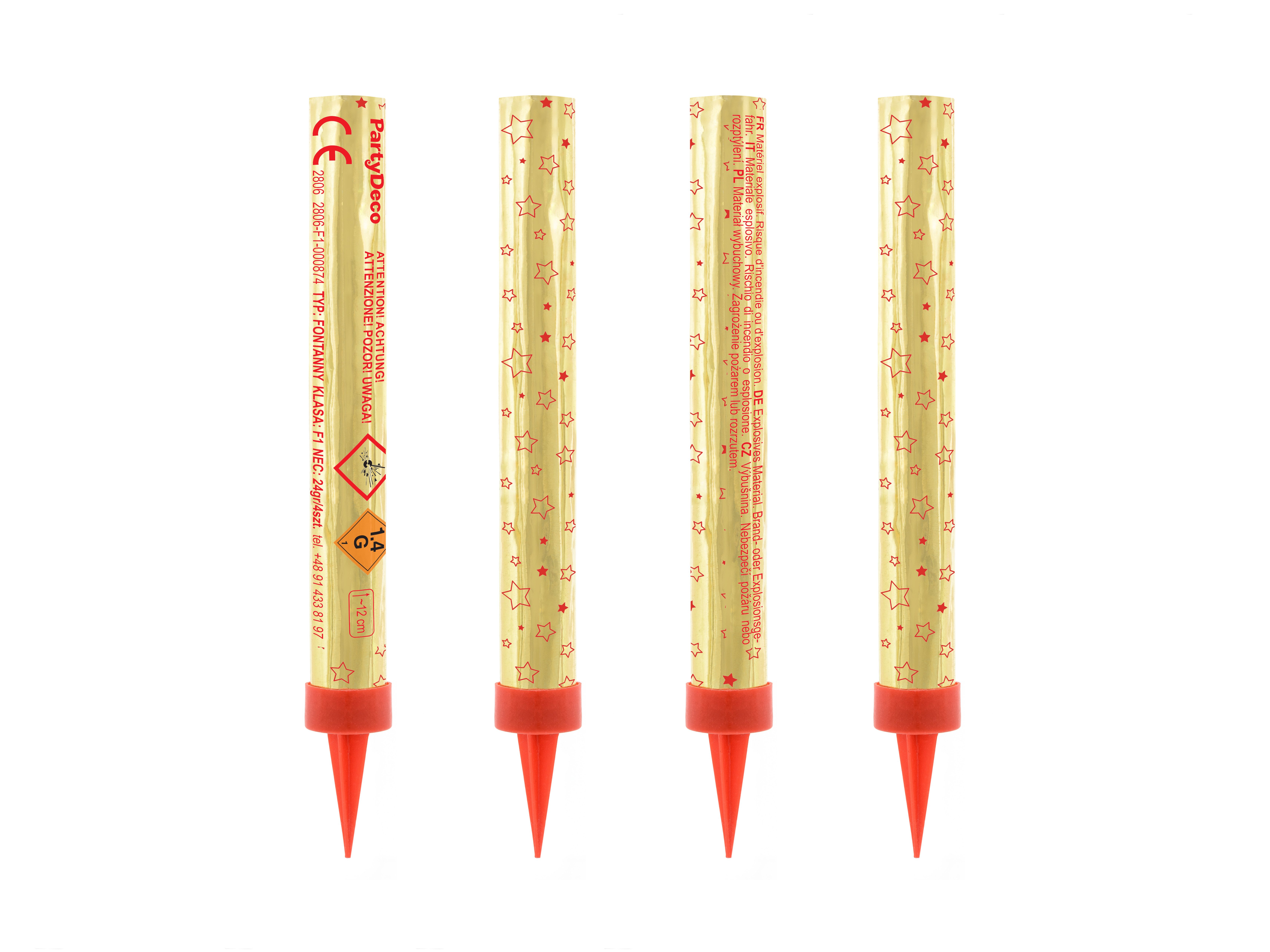 partydeco Geburtstagskerze Tortenfontäne Eisfontäne Gold, 12cm, 4 Stück
