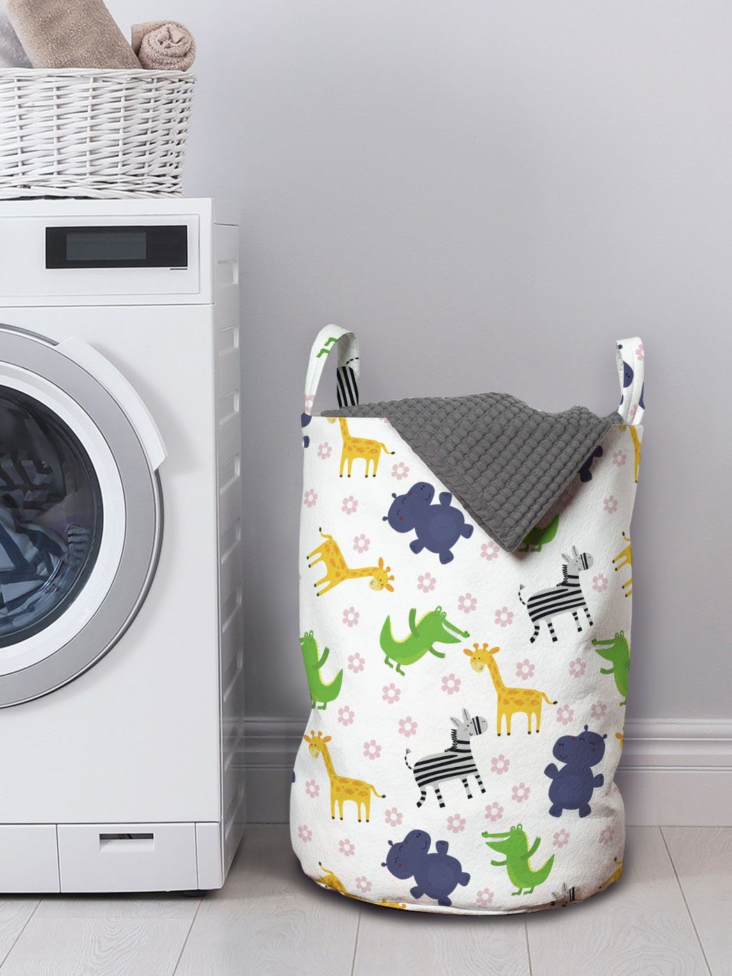 Fröhlich Kordelzugverschluss Wäschekorb Nilpferd Waschsalons, Wäschesäckchen Gänseblümchen für Safari mit Griffen Abakuhaus