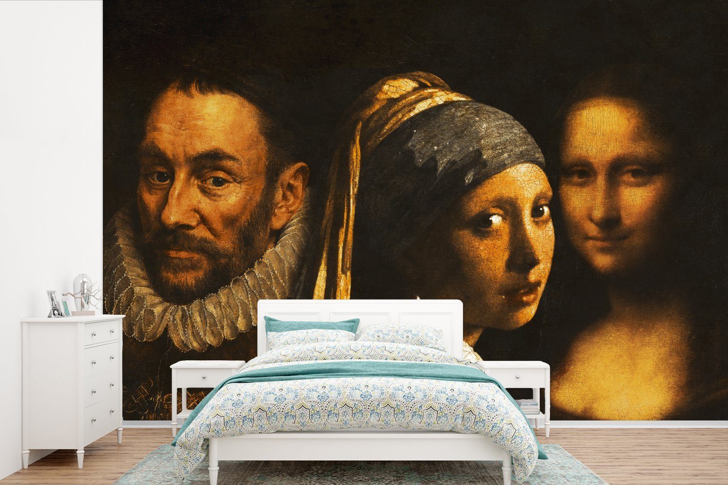 MuchoWow Fototapete Das Mädchen mit dem Perlenohrring - Wilhelm von Oranien - Mona Lisa, Matt, bedruckt, (6 St), Wallpaper für Wohnzimmer, Schlafzimmer, Kinderzimmer, Vinyl Tapete