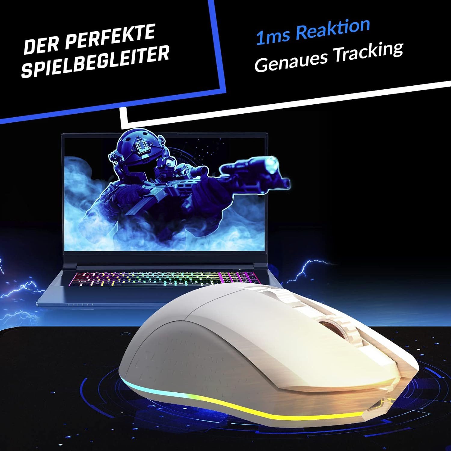 KLIM Blaze Black wireless hochleistungs Gaming-Maus,  mit DPI-Anpassung Gaming-Maus (Funk, ergonomisch für beide Hände, wiederaufladbar)