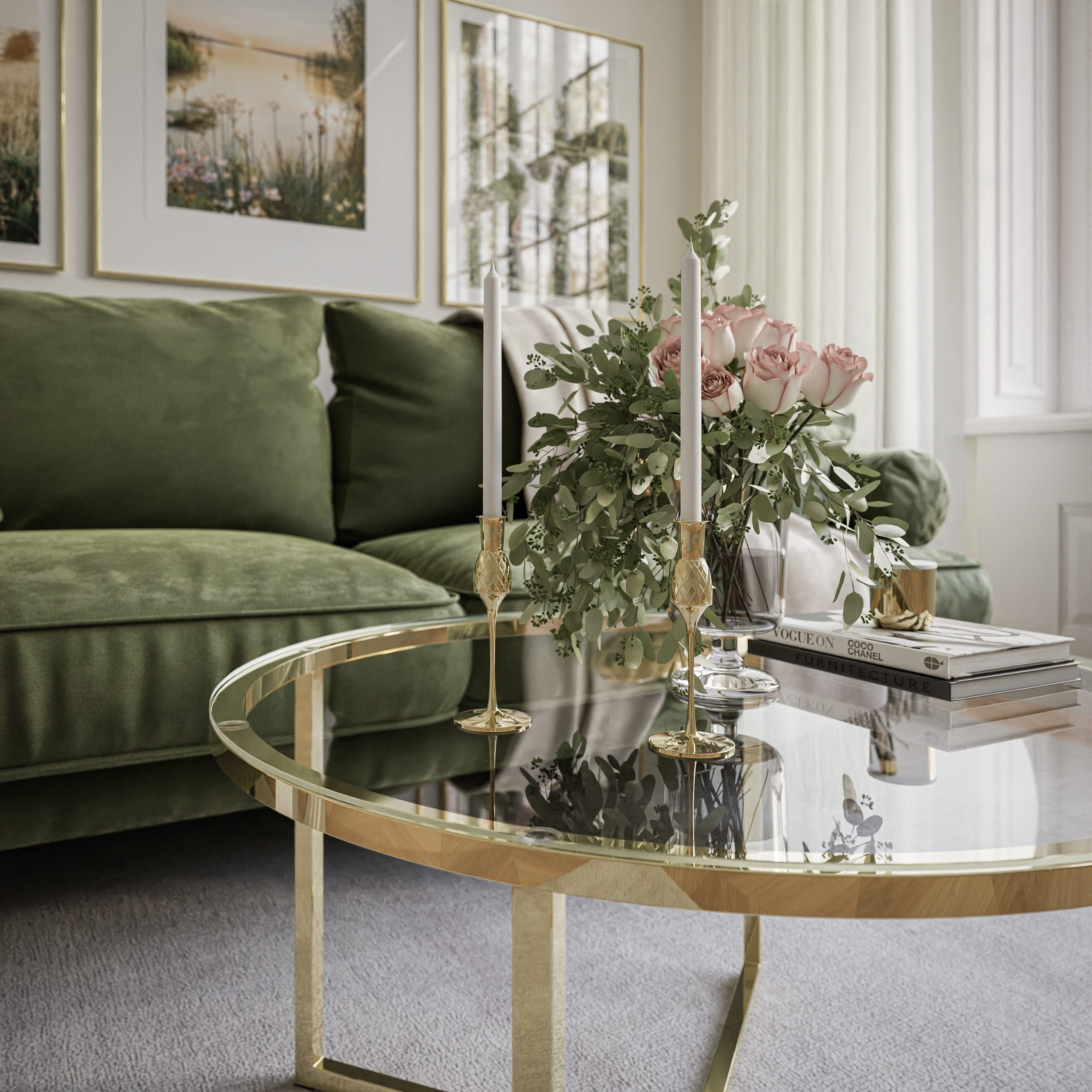 Lookway Couchtisch CIRI-X runder Couchtisch mit Glasplatte und goldenem Gestell (1 Tisch), Durchmesser: ⌀70 cm – Bild 3 von 5