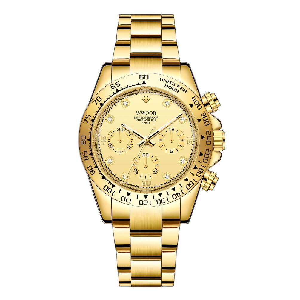 Tidy Quarzuhr WWOOR Herren-Armbanduhr,Chronograph, Edelstahl, Gold günstig online kaufen