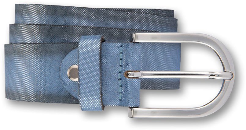 BERND GÖTZ Ledergürtel Metallicschimmer mit Velours aus blau und Ledergürtel