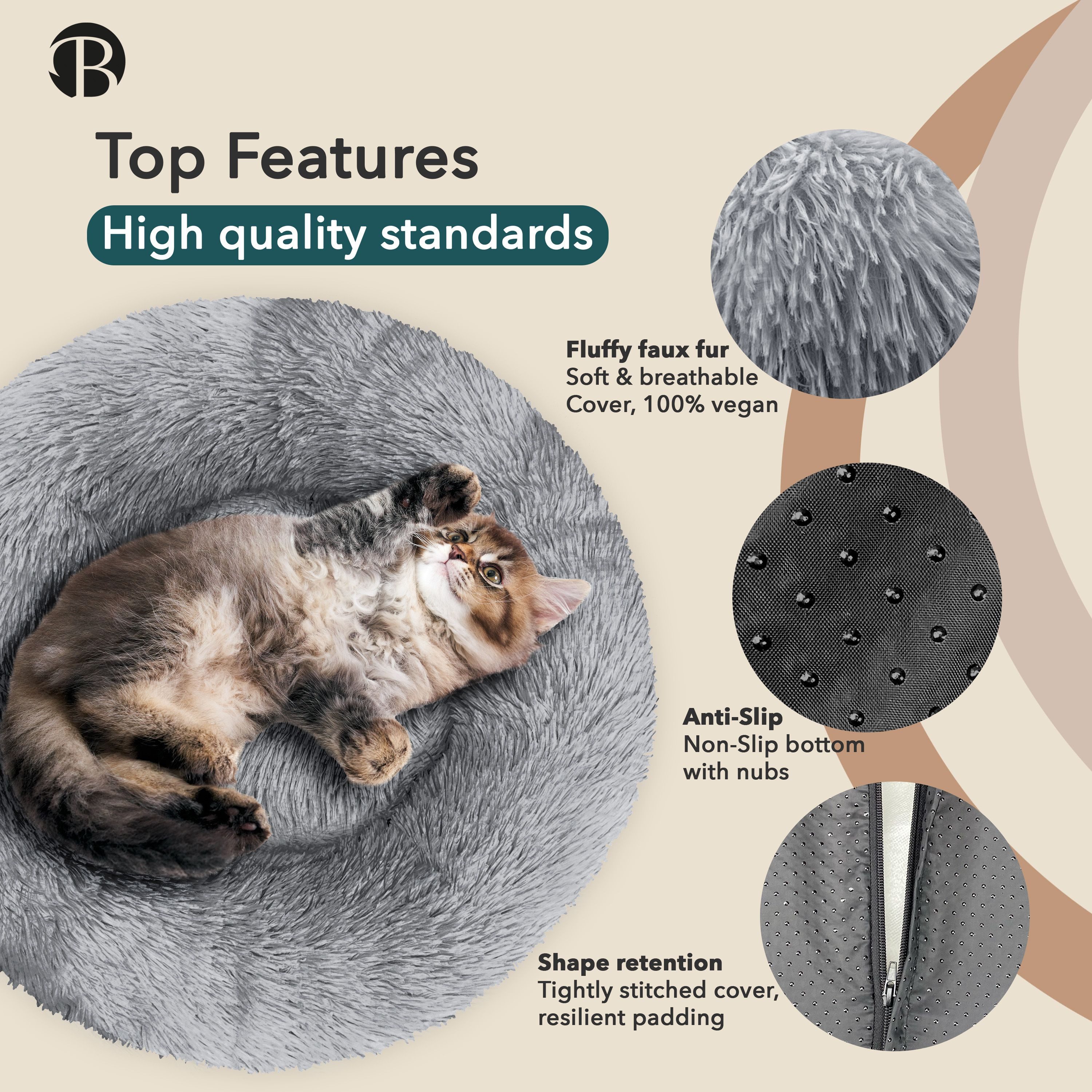Bluzelle Tierbett Hundebett Orthopädisch 50 cm - Kleine Hunde XXS / Katzenbett Hundekorb, Flauschig Kuschelig Weiches Kunstfell, Memory Foam / Rund Donut / Waschbar Plüsch Bezug / Hunde Katzen Kissen