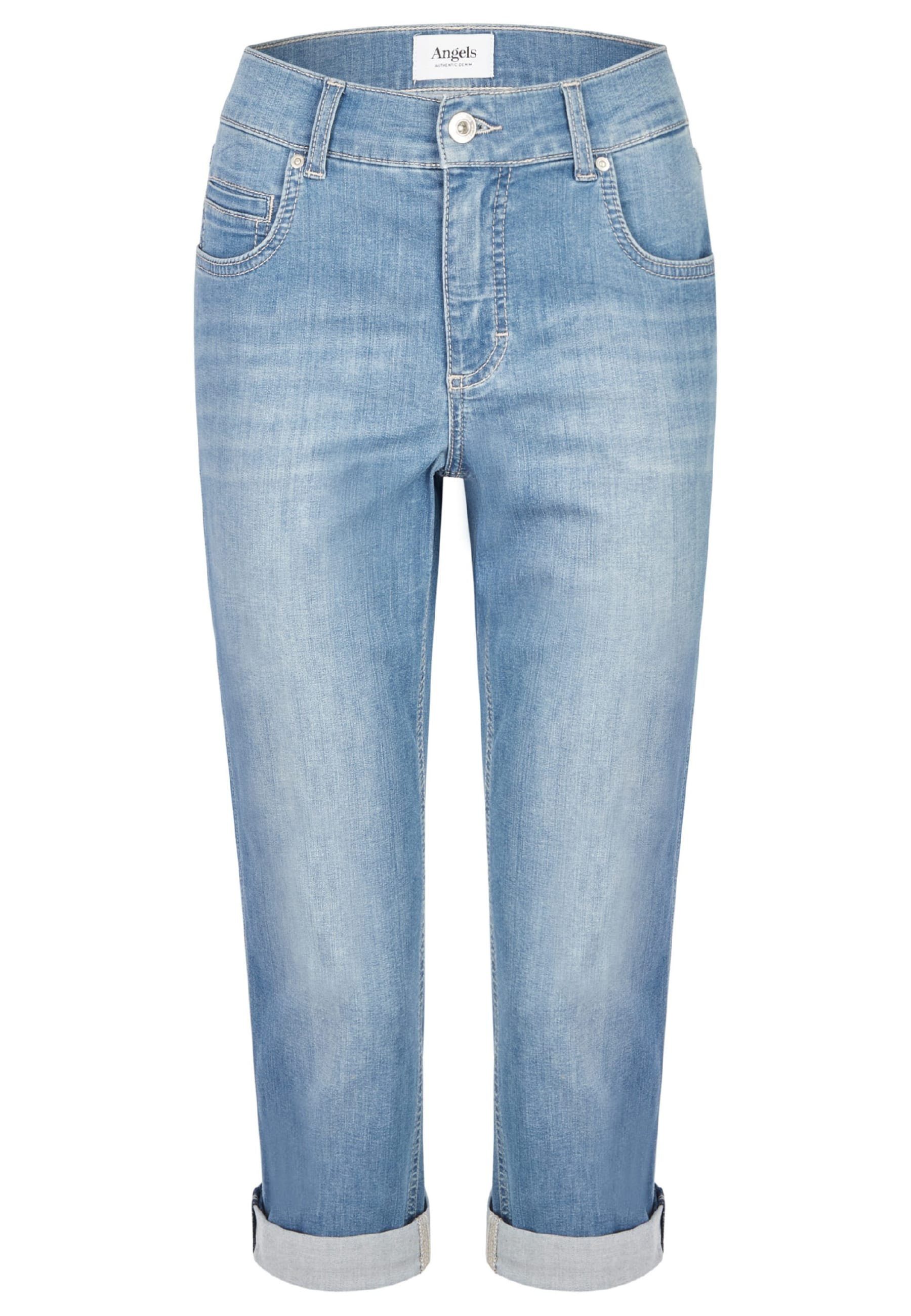 hellblau ANGELS mit Cici Jeans mit TU Beinumschlag Straight-Jeans Label-Applikationen