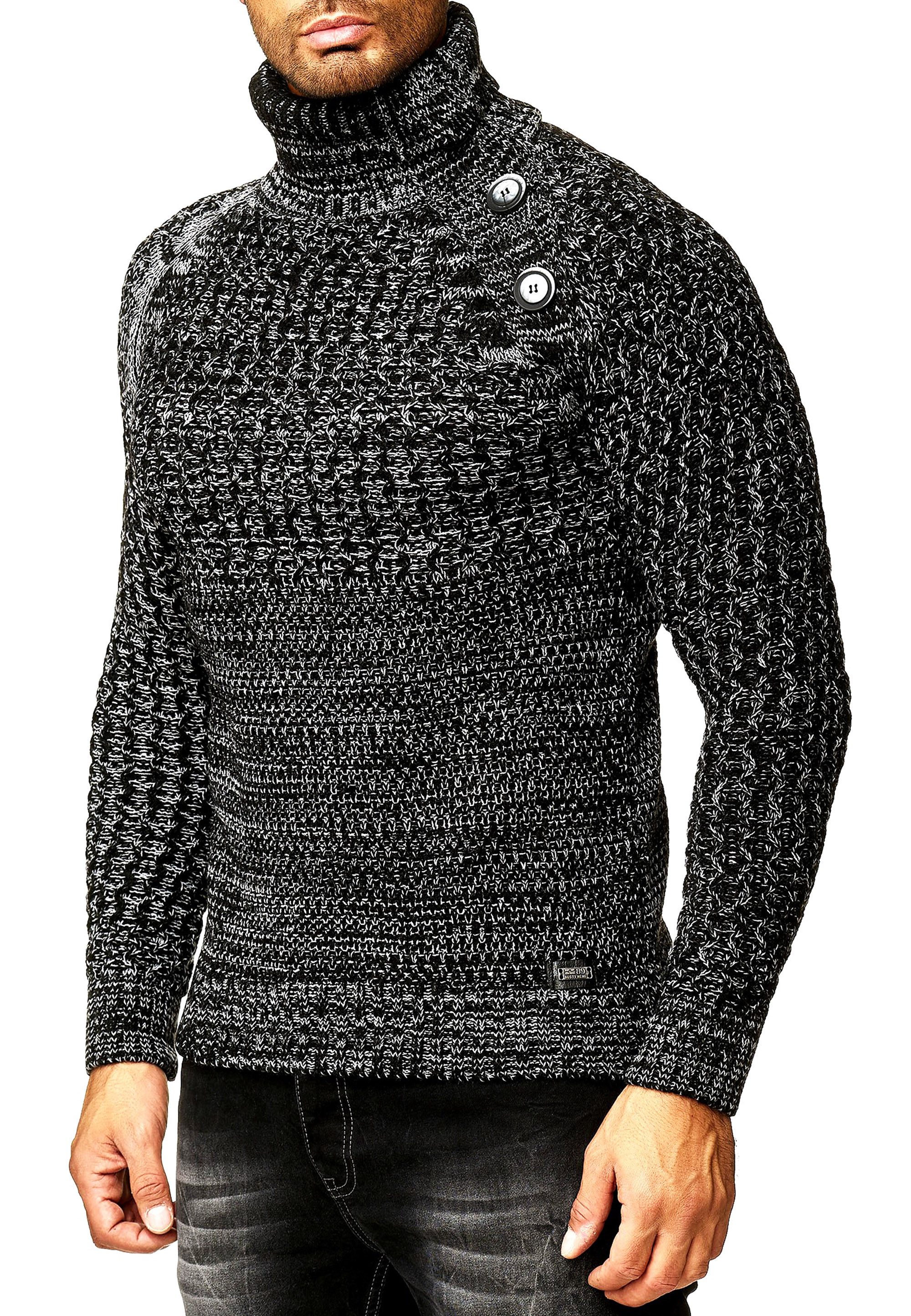 R-NEAL Rollkragenpullover Schwerer Rollkragen Winter Пуловеры mit Seitlicher Knopfleiste Rolli