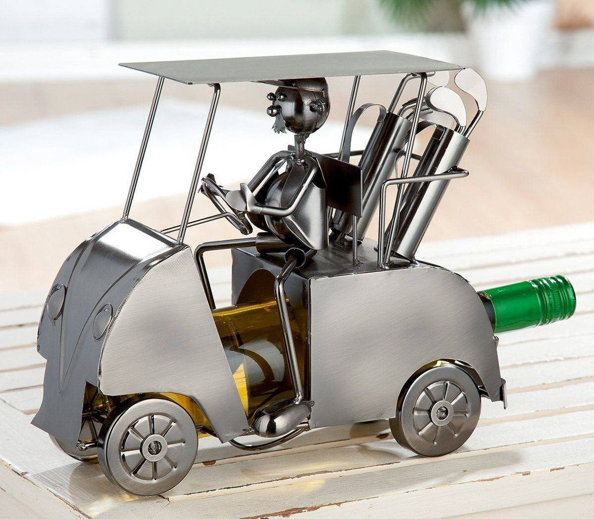 Bier GILDE aus Wein Golfen Geschenkide Dekoobjekt Golf "Golfcart" Metall Flaschenhalter