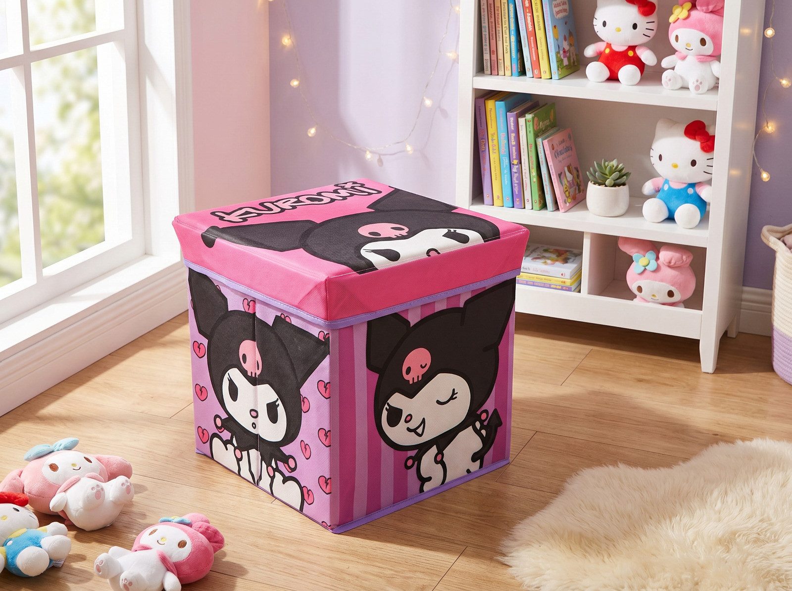 Hello Kitty Allzweckkiste Hello Kitty Kuromi Kinder Spielzeug Korb Spielzeugkorb Deckel 30x30x30