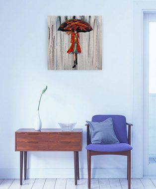 KUNSTLOFT Gemälde Alice im Regen 60x60 cm, Leinwandbild 100% HANDGEMALT Wandbild Wohnzimmer
