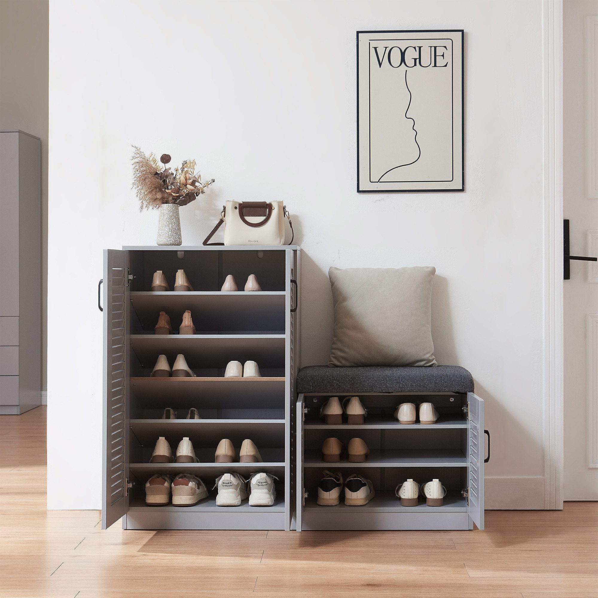 en.casa Schuhschrank »Løten« 120 x 36 x 97 cm mit Sitzbank Grau