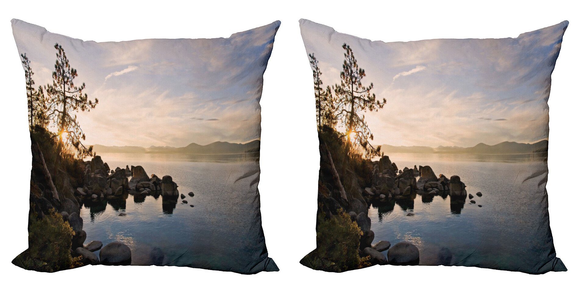 Kissenbezüge Modern Accent Doppelseitiger Digitaldruck, Abakuhaus (2 Stück), Nautisch Lake Tahoe bei Sonnenuntergang