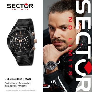 Sector Multifunktionsuhr Sector Herren Armbanduhr Multifunkt, (Multifunktionsuhr), Herren Armbanduhr rund, groß (43mm) Edelstahlarmband schwarz, Fashion