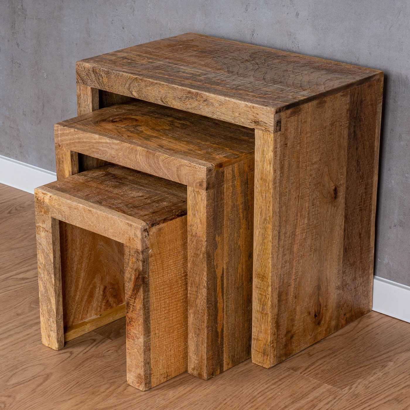 Levandeo® Couchtisch, 3er Set Beistelltisch Mango Holz Braun Natur Massiv C günstig online kaufen