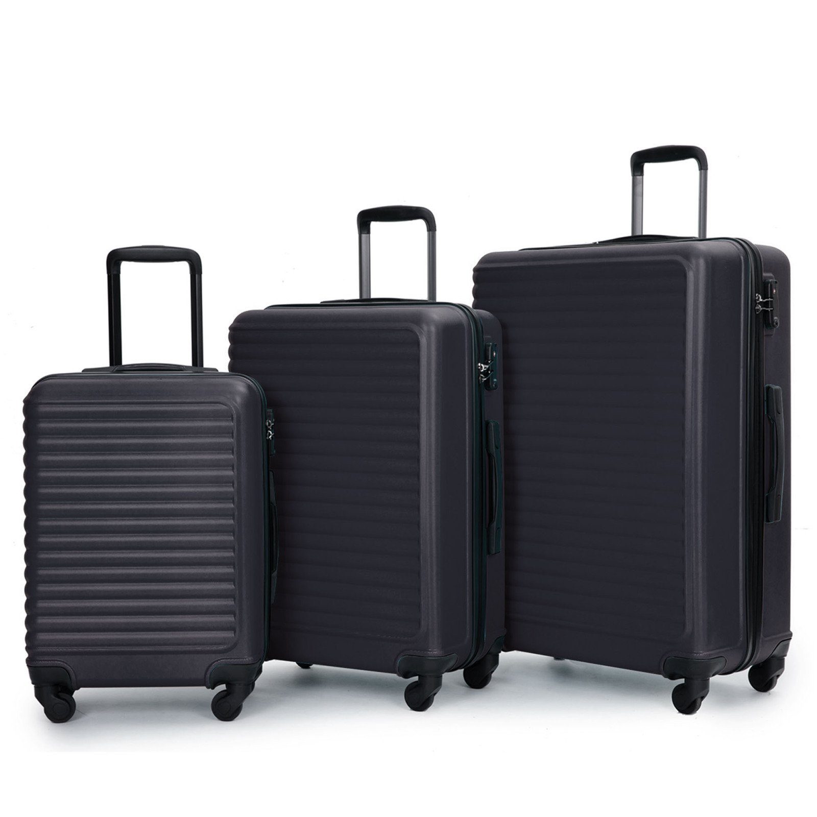 SEEZSSA Kofferset Koffer-Set Koffer 3-teiliges Schwarz Reisekoffer, Trolley 4 TSA Rollkoffer Handgepäck Zollschloss ABS-Material Rollen Hartschalen M-L-XL, Set