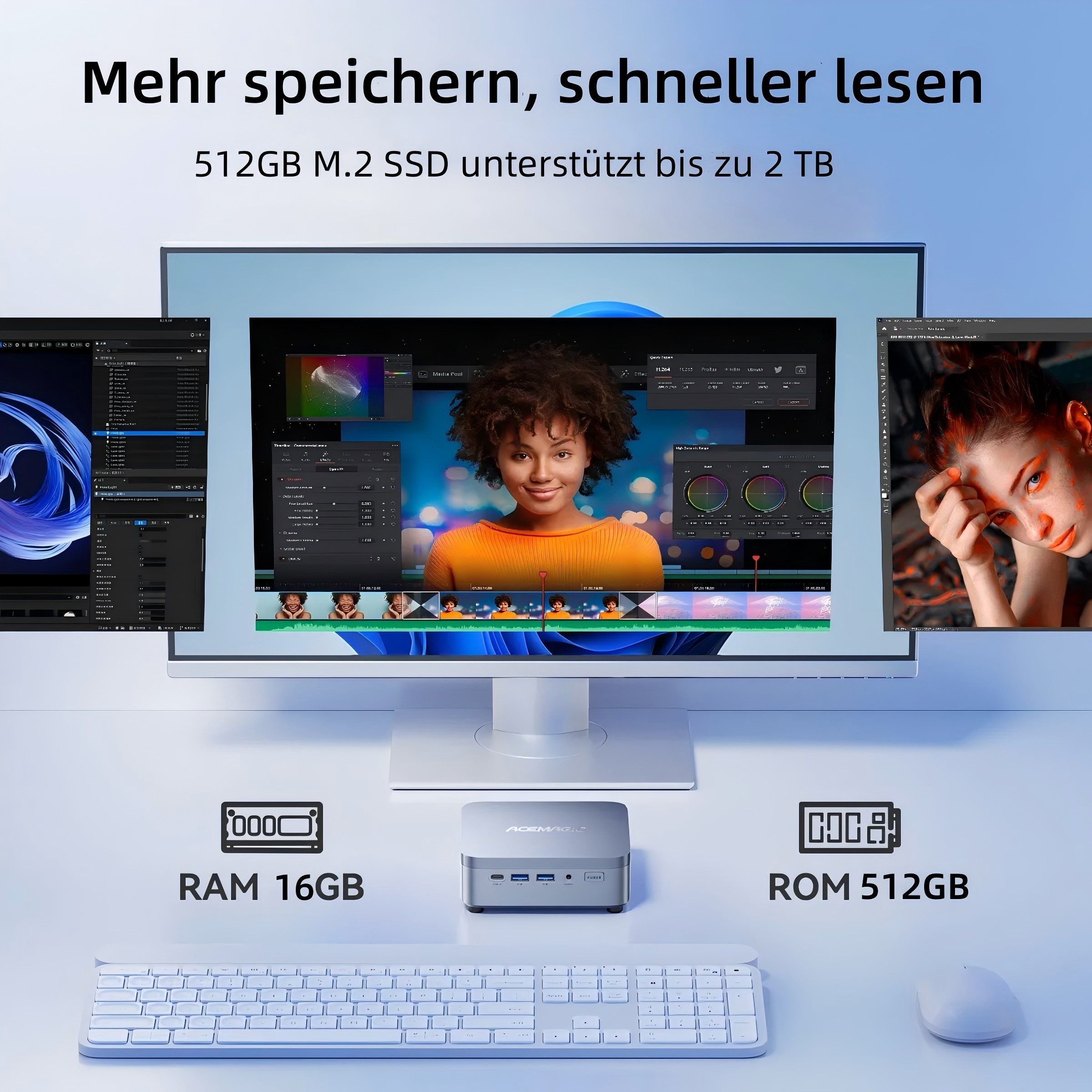 ACEMAGIC Intel Core i5-14500HX, bis zu 4.9 GHz, 16 GB DDR4 RAM+512 SSD Mini-PC (Intel 14500HX, 16 GB RAM, 512 GB SSD, bis zu 4,9 GHz,Triple-4K-Display, WLAN, Bluetooth, Intel UHD Graphics)