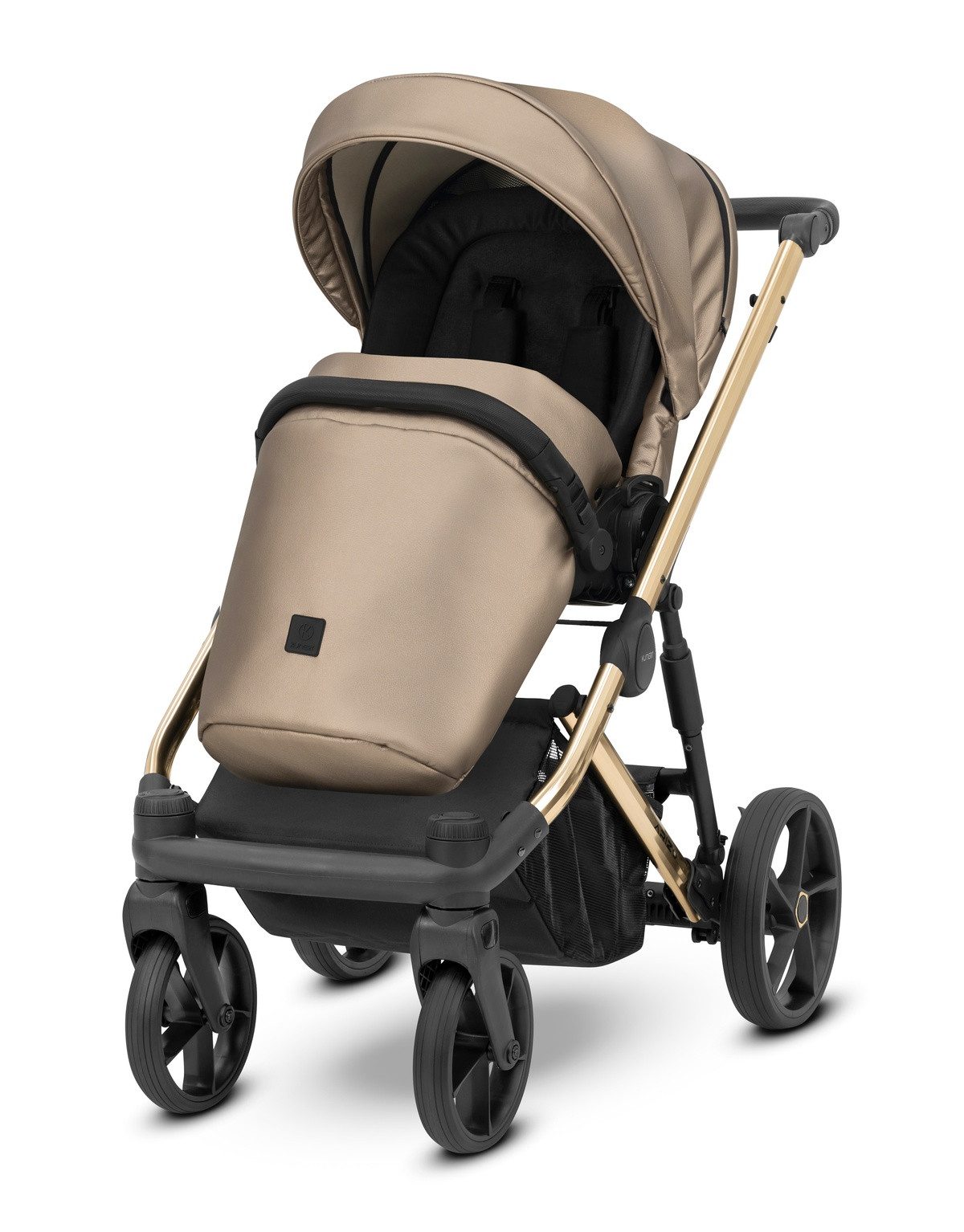 KUNERT Kombi-Kinderwagen ARIZO PREMIUM 2 n1 Öko-Leder Kinderwagen mit goldenem Gestell, 5-Punkt-Gurt, verstellbare Rückenlehne, UV50-Sonnenschutz