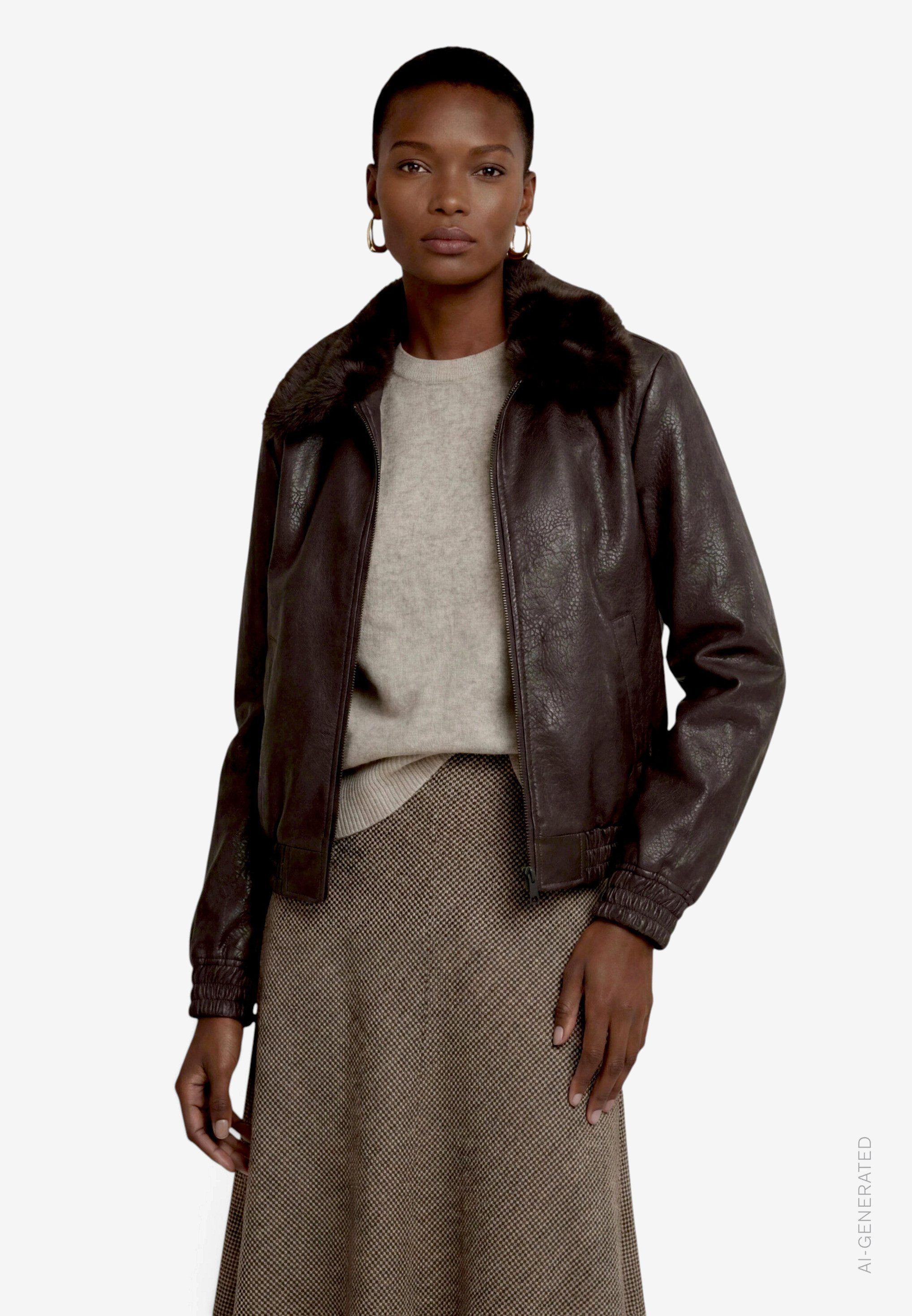 Zero Lederimitatjacke Kunstlederjacke mit Kragen in Felloptik